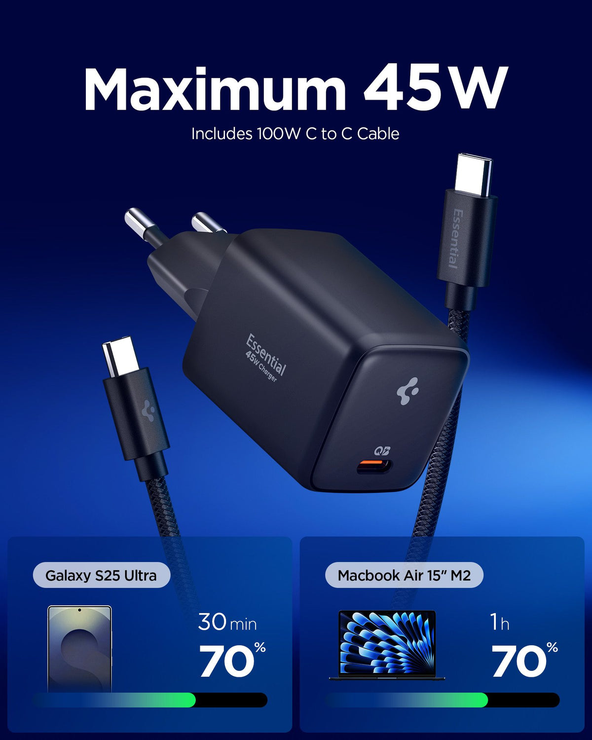 Spigen Essential 45W Wall Charger EE451EU, black