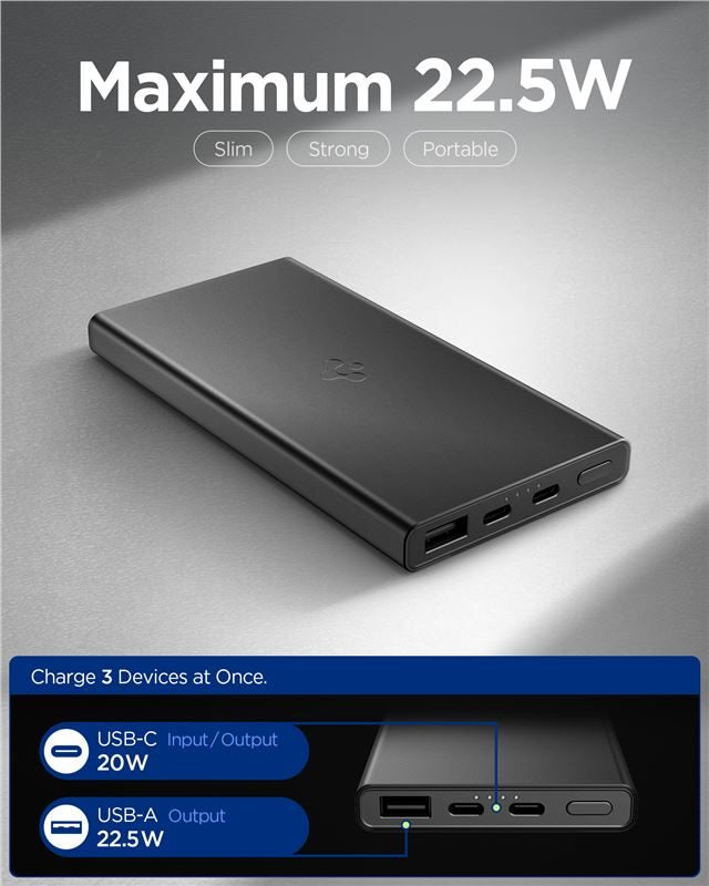 Spigen Essential 10,000mAh 22.5W Portable Charger, black EA2210
