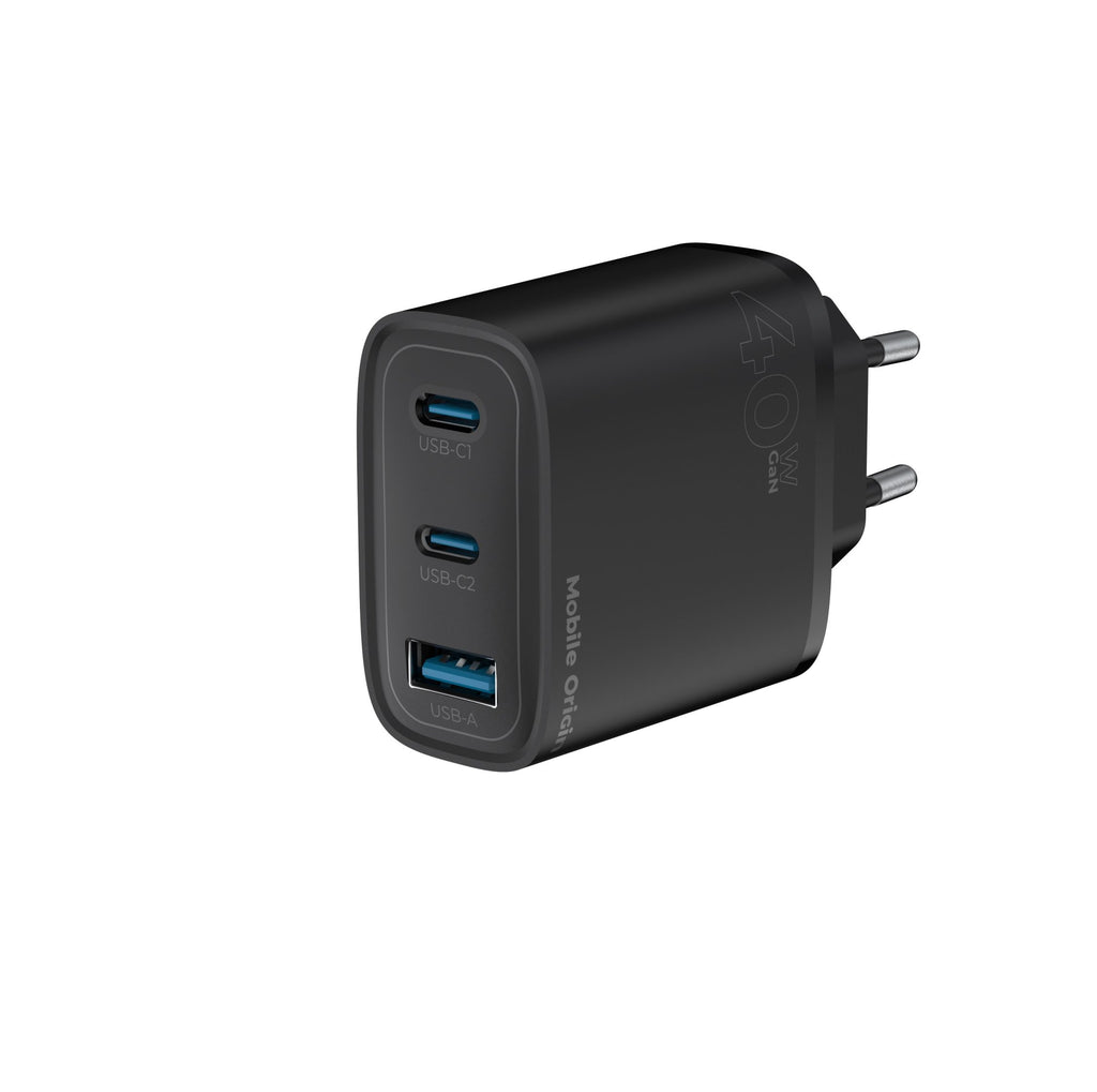 Mobile Origin GaN 40W Wall Charger MO13, black 1 USB-A + 2 USB-C