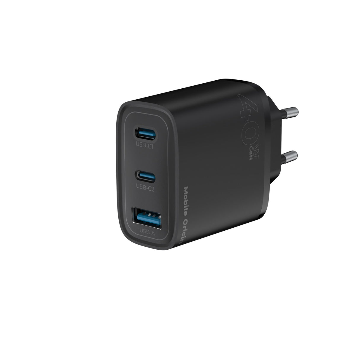 Mobile Origin GaN 40W Wall Charger MO13, black 1 USB-A + 2 USB-C