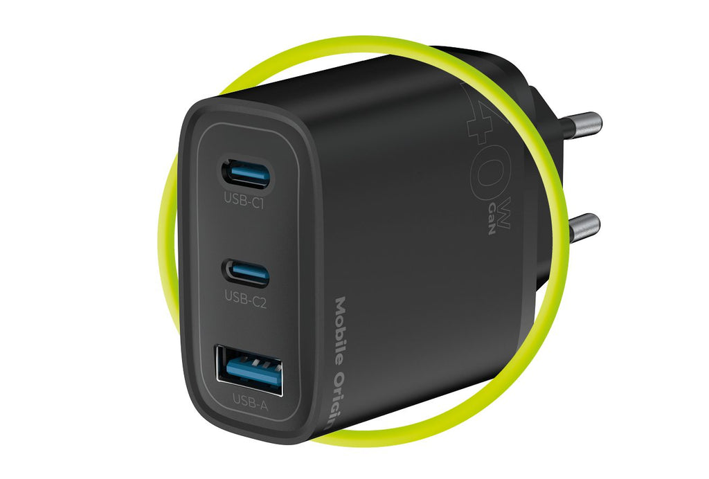 Mobile Origin GaN 40W Wall Charger MO13, black 1 USB-A + 2 USB-C