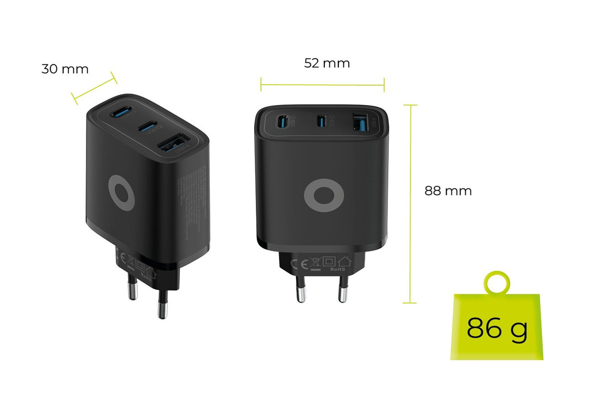 Mobile Origin GaN 40W Wall Charger MO13, black 1 USB-A + 2 USB-C