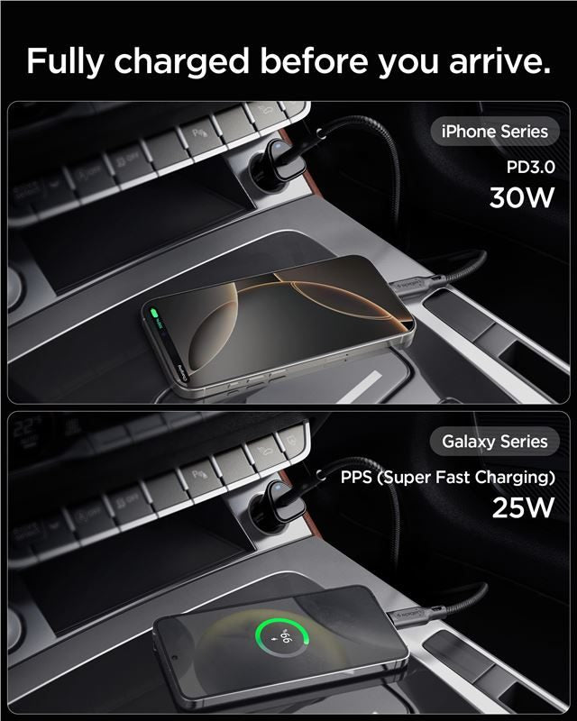 Spigen Essential 30W Car Charger EV301, black