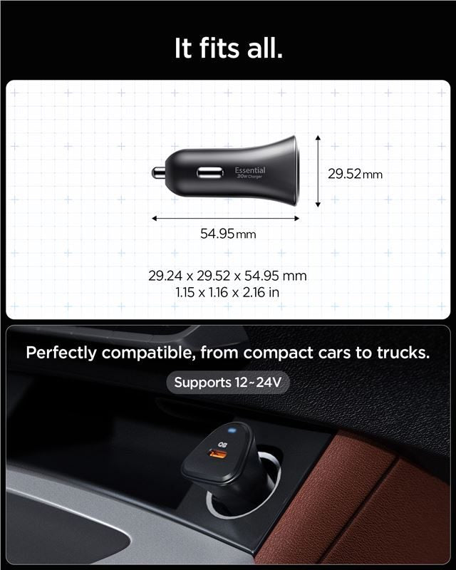 Spigen Essential 30W Car Charger EV301, black